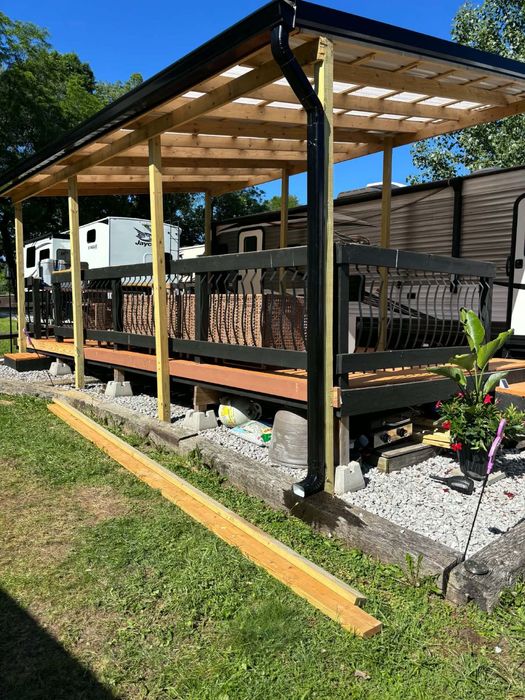 Covered deck with railing